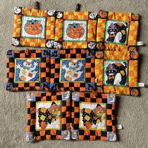 Vintage Lot Of Halloween Pot Holders Wall Hanging Witch Pumpkin Black Cat Ghost
